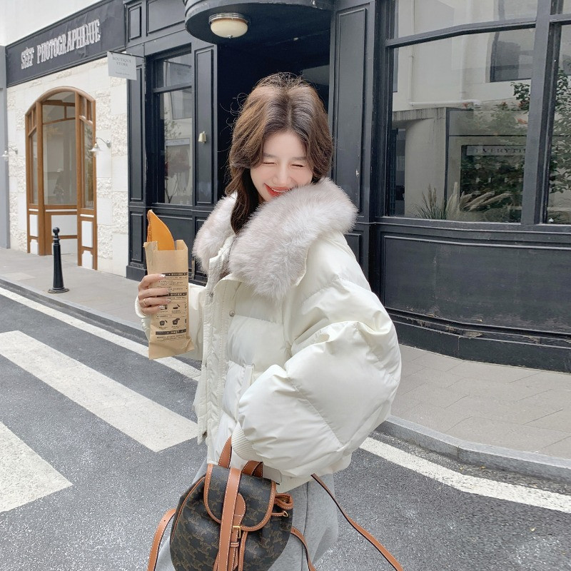 大毛领翻领短款休闲宽松棉服外套女百搭气质面包服棉袄洋气休闲潮