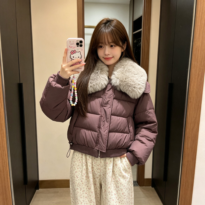 欧货毛领翻领短款设计感宽松大码小个子休闲百搭棉服外套女面包服