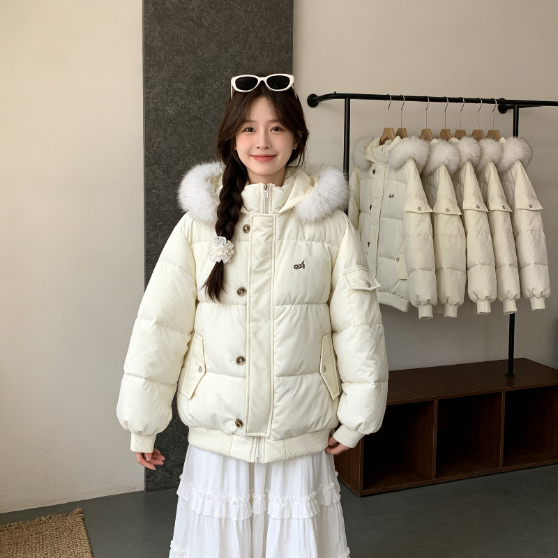 轻奢风连帽大毛领加厚保暖防寒宽松大码小个子百搭棉服外套女棉袄