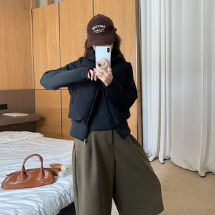 冬季欧货卫衣袖子拼接设计感短款休闲小个子冬季棉服外套女面包服
