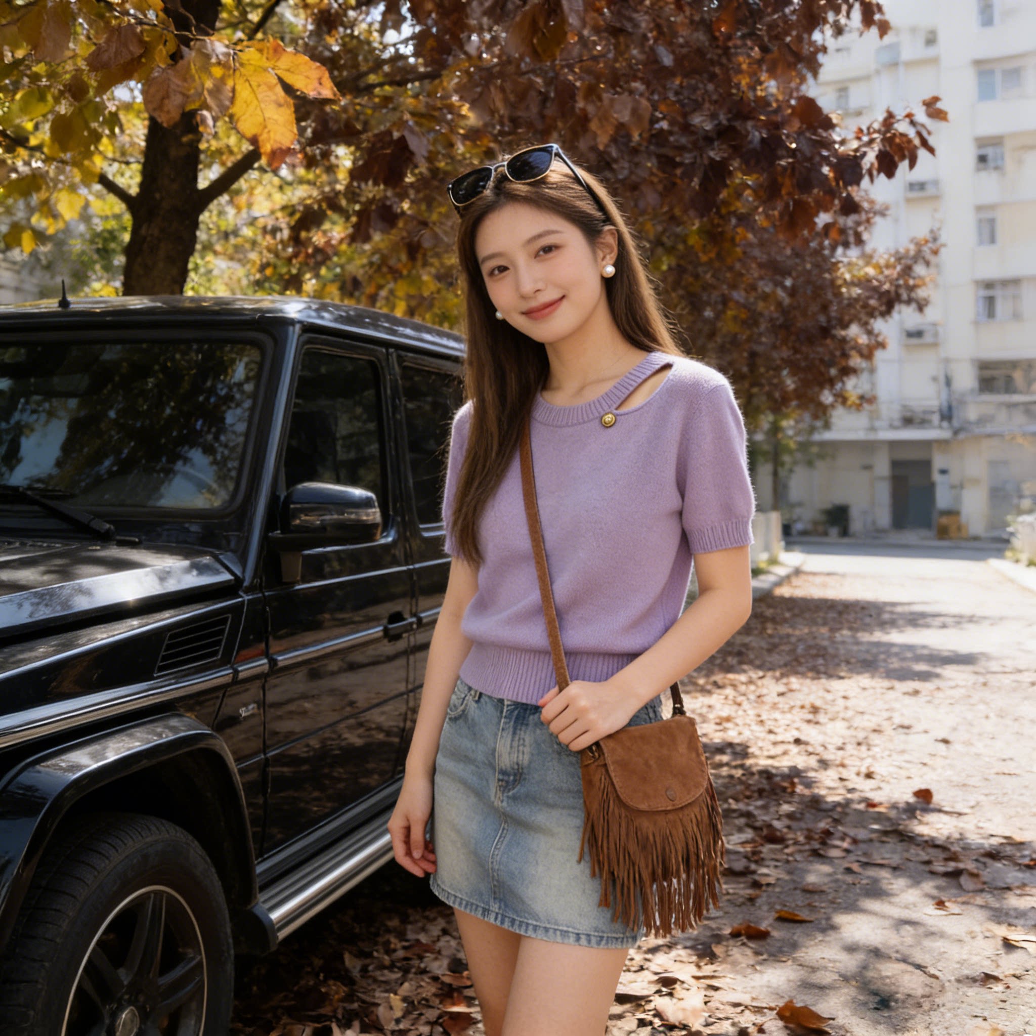 紫色圆领短袖针织衫女设计感镂空短款T恤2026新款薄款冰丝上衣夏