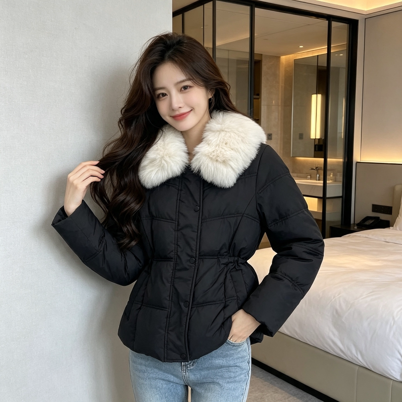 大毛领气质翻领收腰显瘦小个子减龄棉服外套女加厚保暖宽松大码潮