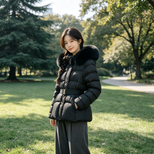 欧货大毛领加厚保暖连帽宽松大码慵懒风小个子棉服外套女防寒百搭