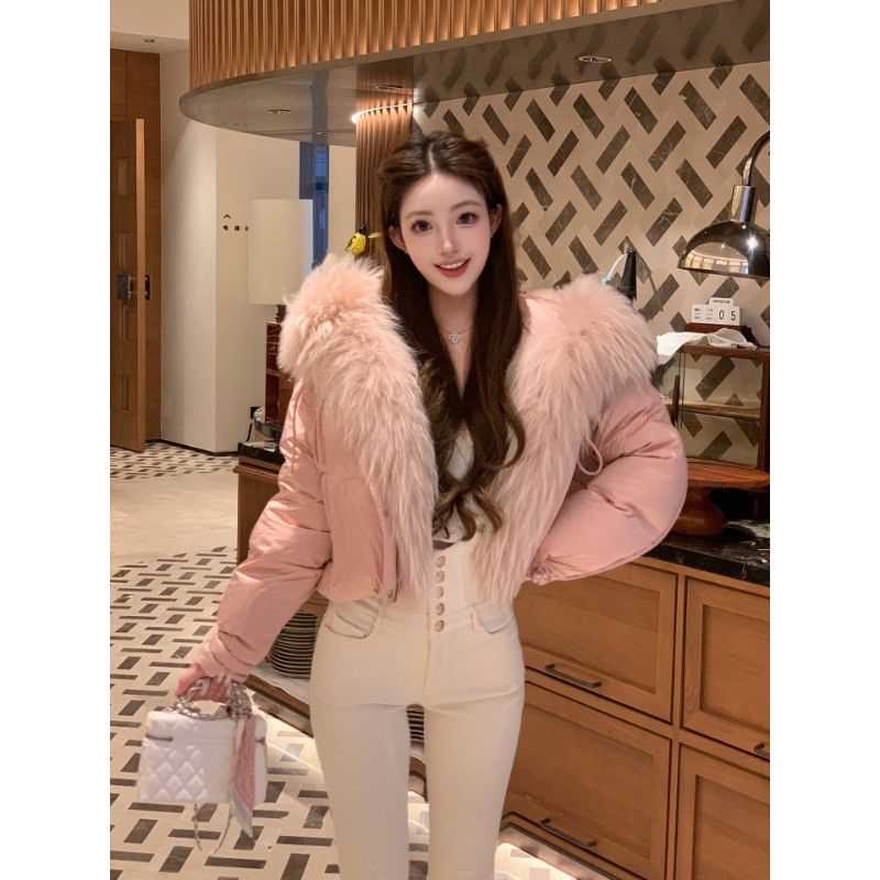 粉色减龄气质轻奢大毛领保暖防寒休闲百搭冬季棉服外套女洋气棉袄