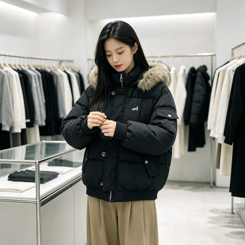 欧货大毛领连帽加厚保暖防寒港风宽松大码小个子棉服外套女面包服