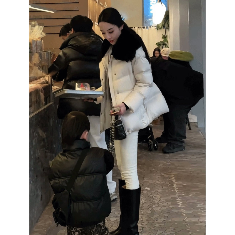 欧货翻领大毛领气质加厚保暖防寒收腰显瘦宽松小个子棉服外套女潮