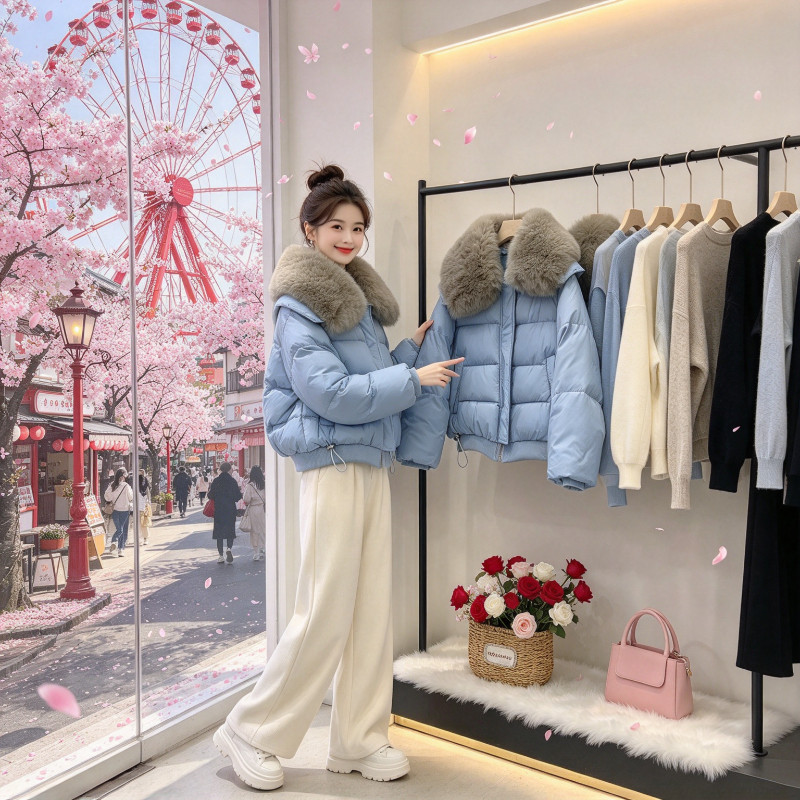 冬季大毛领翻领宽松短款小个子加厚保暖防寒棉服外套女面包服棉袄