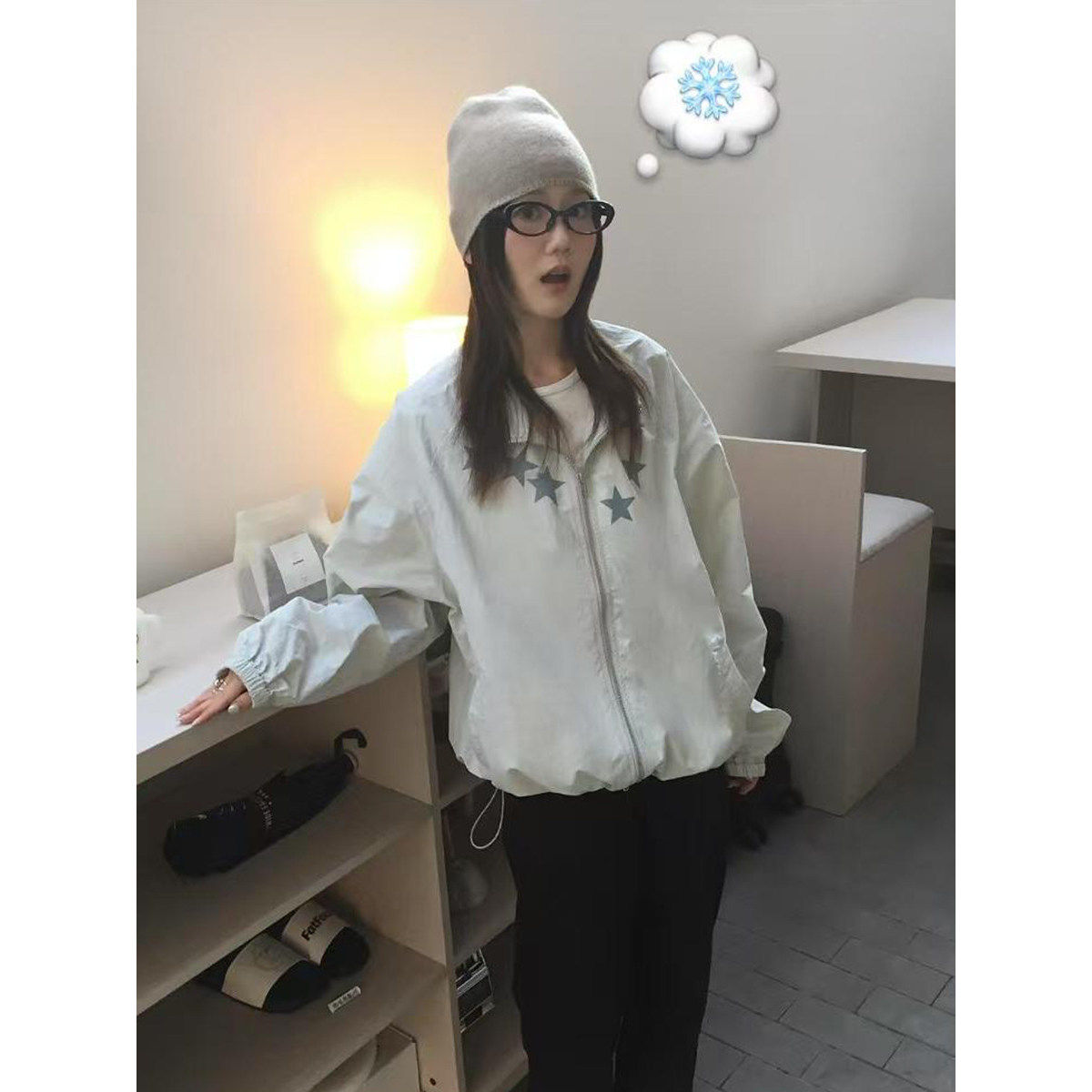 夏季薄款冰丝透气休闲宽松大码小个子立领防晒服星星空调衣外套潮
