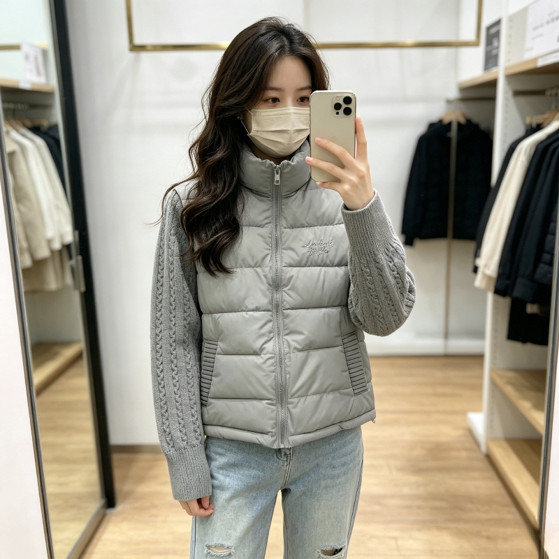 欧货针织麻花袖子拼接设计感休闲宽松小个子立领棉服外套女排骨服