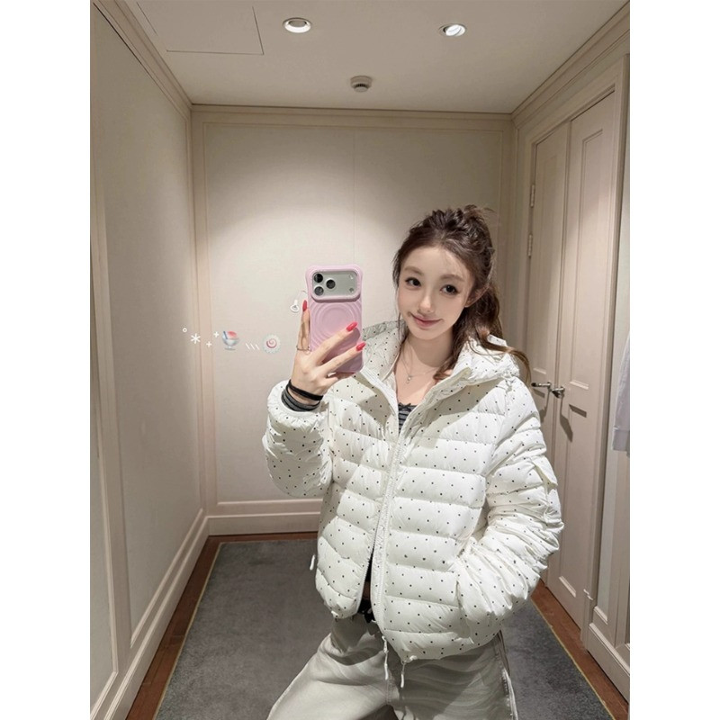 波点连帽轻薄款休闲百搭减龄小个子排骨服棉服外套女设计感洋气潮