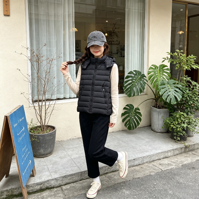 欧货冬季秋冬设计感轻薄款修身显瘦小个子无袖坎肩棉服马夹外套女