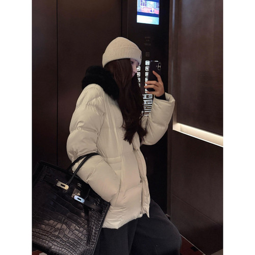 欧货大毛领加厚保暖防寒宽松小个子收腰显瘦气质棉服外套女面包服