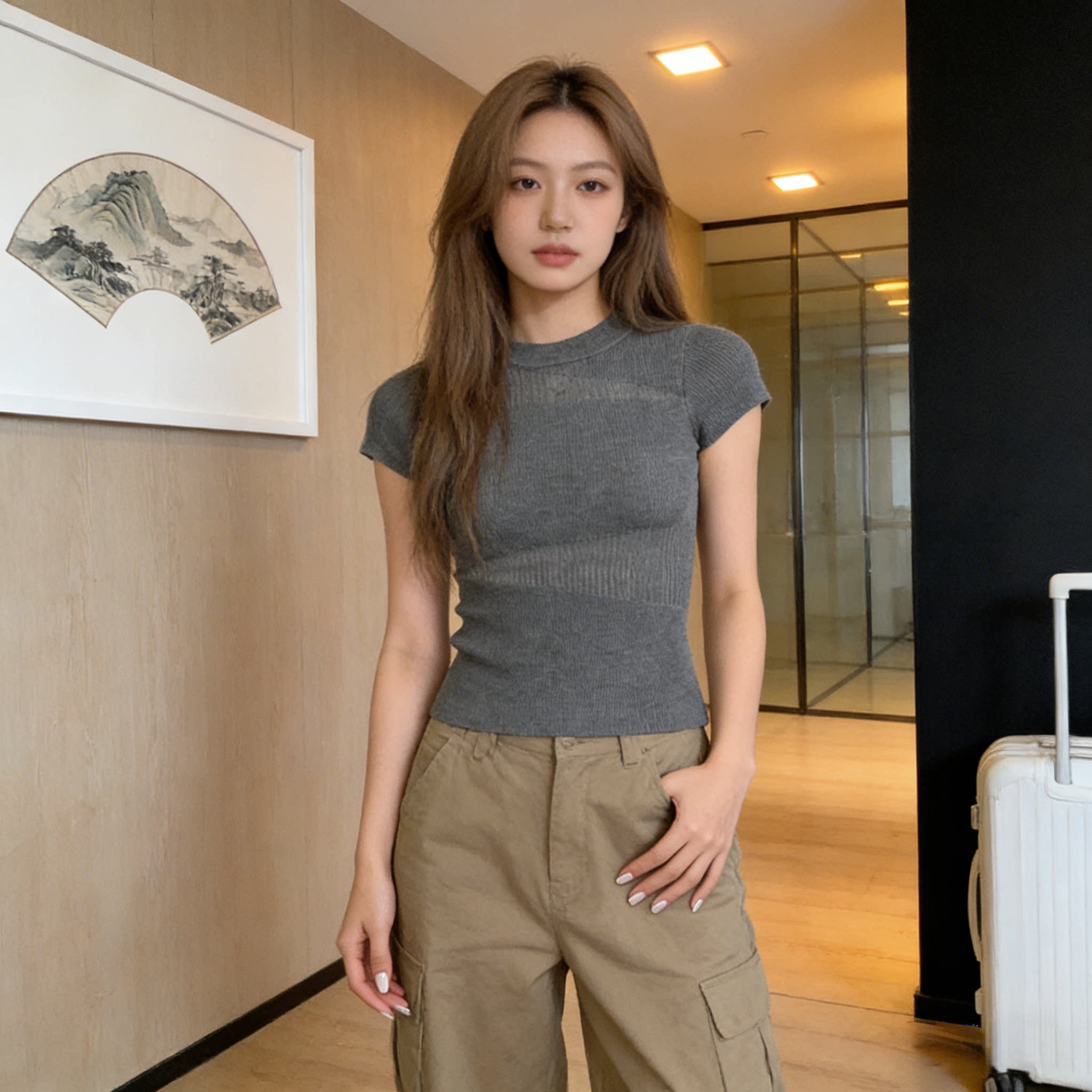 2026夏季新款圆领纯色短袖毛针织衫女独特镂空修身显瘦高级感上衣