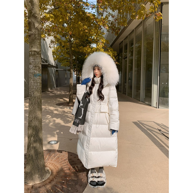 冬季大毛领轻奢气质加厚保暖中长款过膝连帽棉服外套女面包服大衣