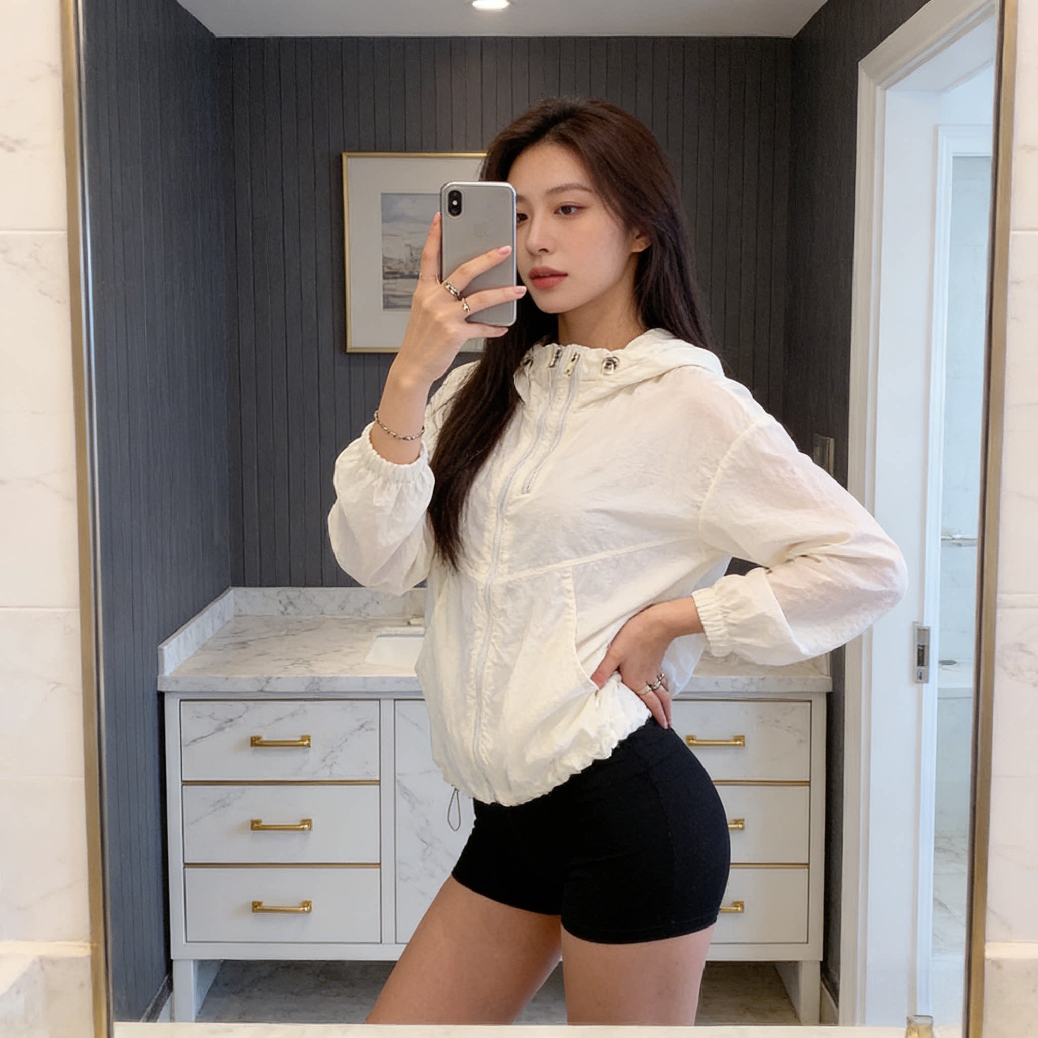 2026夏季新款时尚短款双拉链连帽防晒衣女宽松外套户外透气防晒服