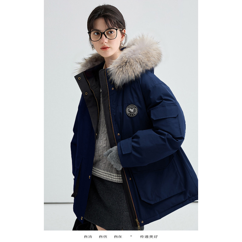 冬季大毛领连帽加厚保暖防寒宽松大码小个子工装派克棉服外套女潮