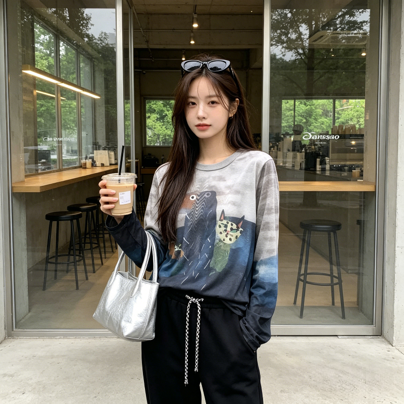 慵懒风宽松大码小个子薄款冰丝透气休闲防晒长袖T恤女洋气空调衫