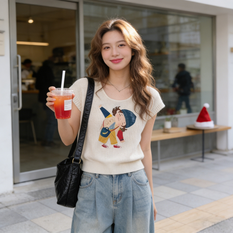 冰丝针织短袖薄款t恤女夏季欧货正肩轻奢高级感法式镂空短款上衣