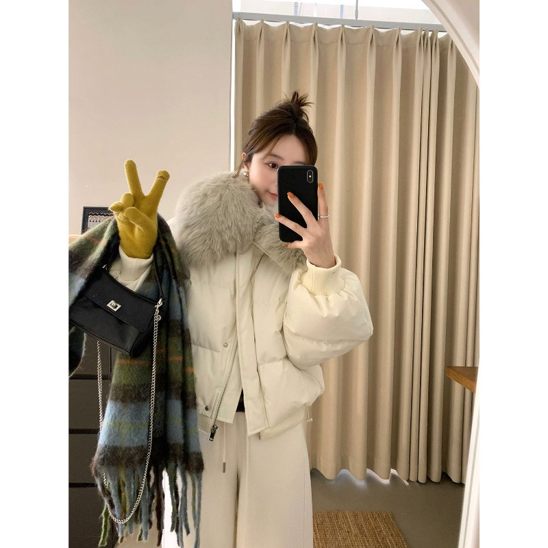 大翻领毛领设计感气质加厚保暖短款休闲百搭棉服外套女面包服棉袄