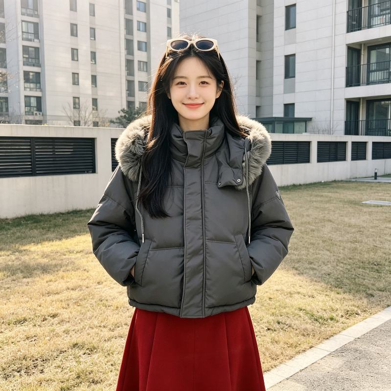 冬季大毛领连帽休闲宽松大码小个子加厚保暖防寒气质棉服外套女潮