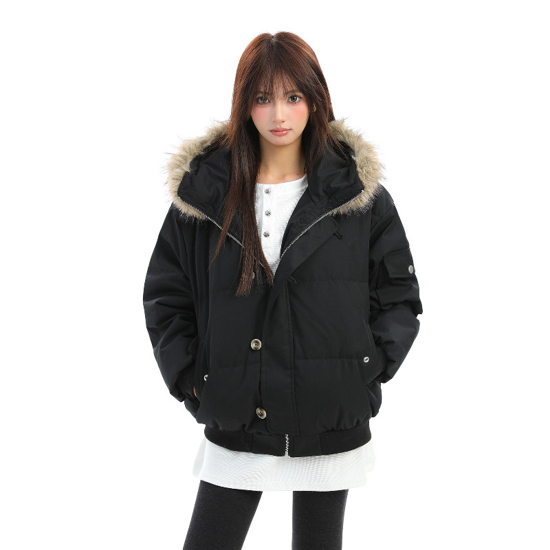 冬季欧货连帽加厚保暖防寒宽松大码小个子棉服外套女面包服棉袄潮
