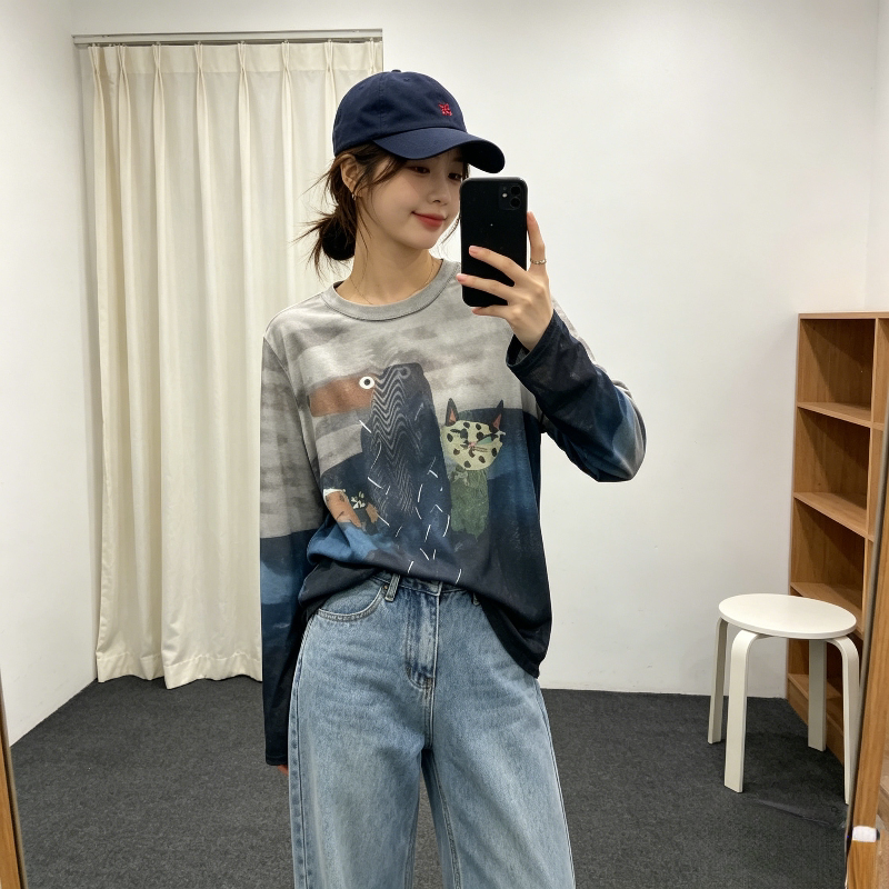 夏季慵懒风薄款冰丝透气长袖防晒T恤女休闲百搭宽松大码空调罩衫