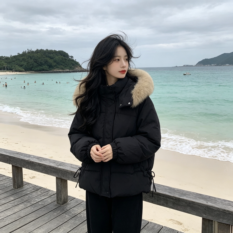 冬季大毛领加厚保暖防寒宽松收腰显瘦小个子设计感棉服外套女棉袄