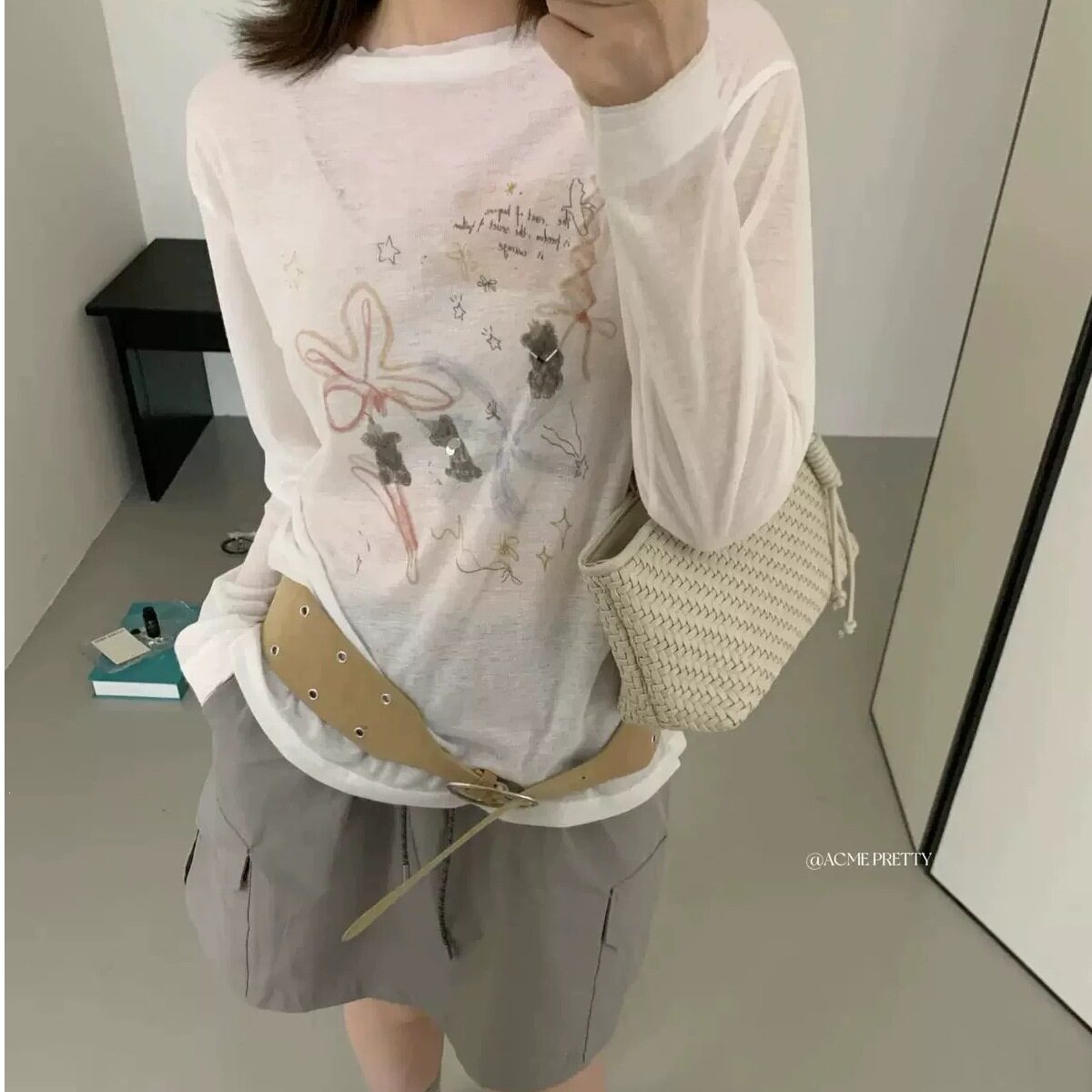 夏季薄款冰丝透气宽松大码慵懒风防晒网纱长袖T恤上衣女罩衫洋气