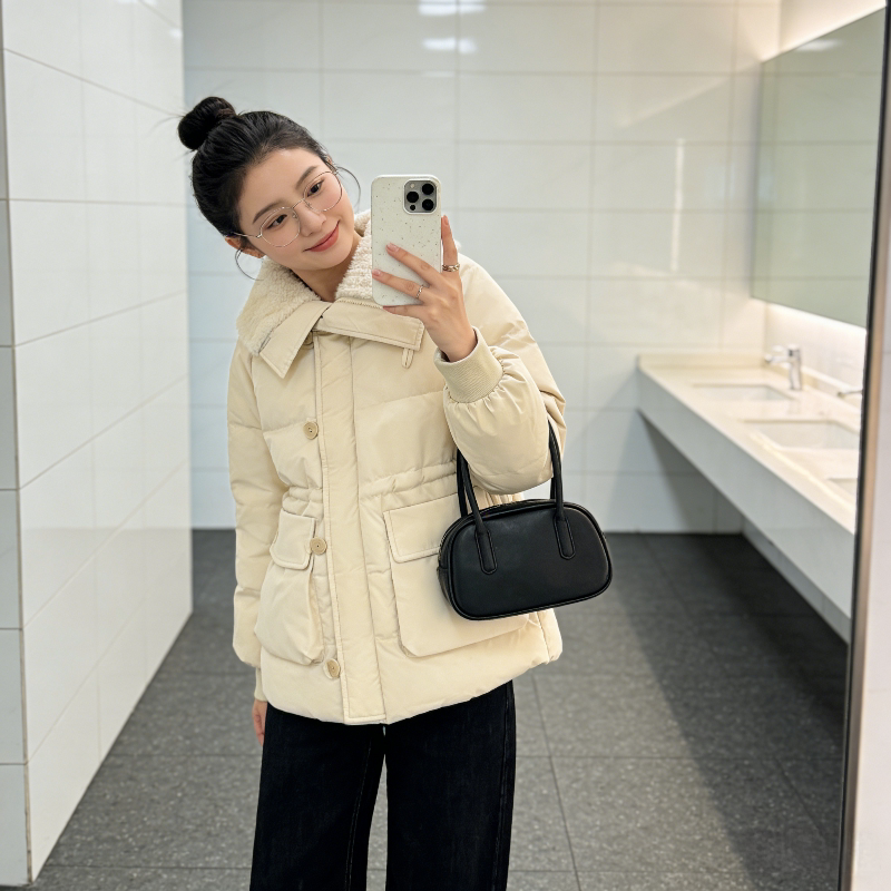 大翻领设计感收腰显瘦欧货加厚保暖防寒宽松大码小个子棉服外套女