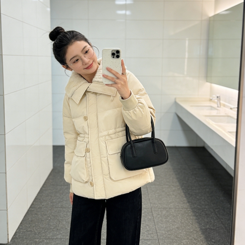 大翻领设计感收腰显瘦欧货加厚保暖防寒宽松大码小个子棉服外套女
