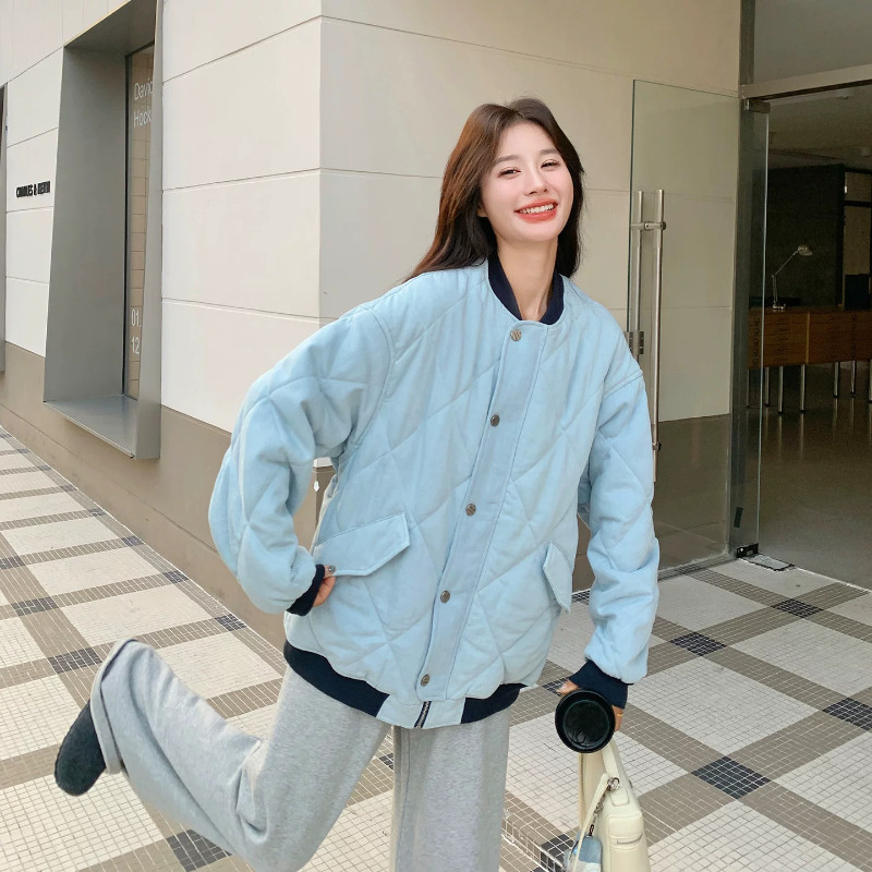 立领棒球服外套女休闲宽松大码小个子夹棉保暖防寒棉服洋气百搭潮