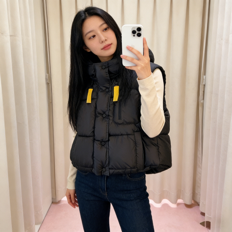 慵懒风设计感宽松大码小个子无袖坎肩棉服马夹外套女背心马甲洋气