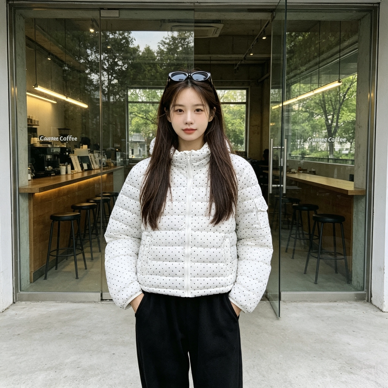 波点秋冬设计感连帽小个子减龄洋气棉服外套女休闲百搭排骨服洋气