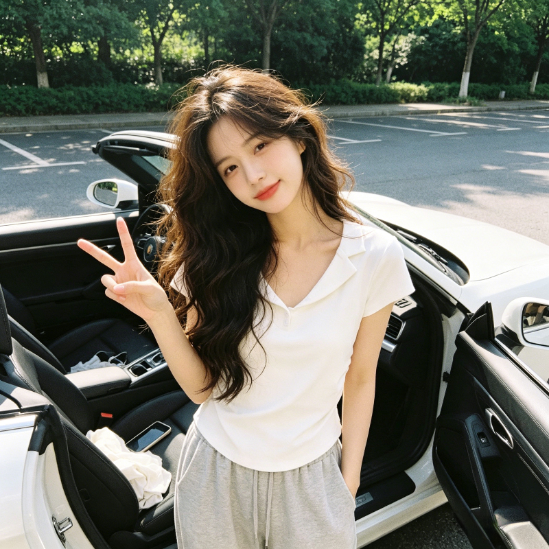 温柔风白色设计感短款小众洋气修身显瘦polo衫翻领T恤女洋气上衣