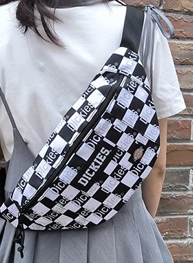 正品迪克Dickies黑白腰包棋盘格胸包饺子包182U90LBB20WH03