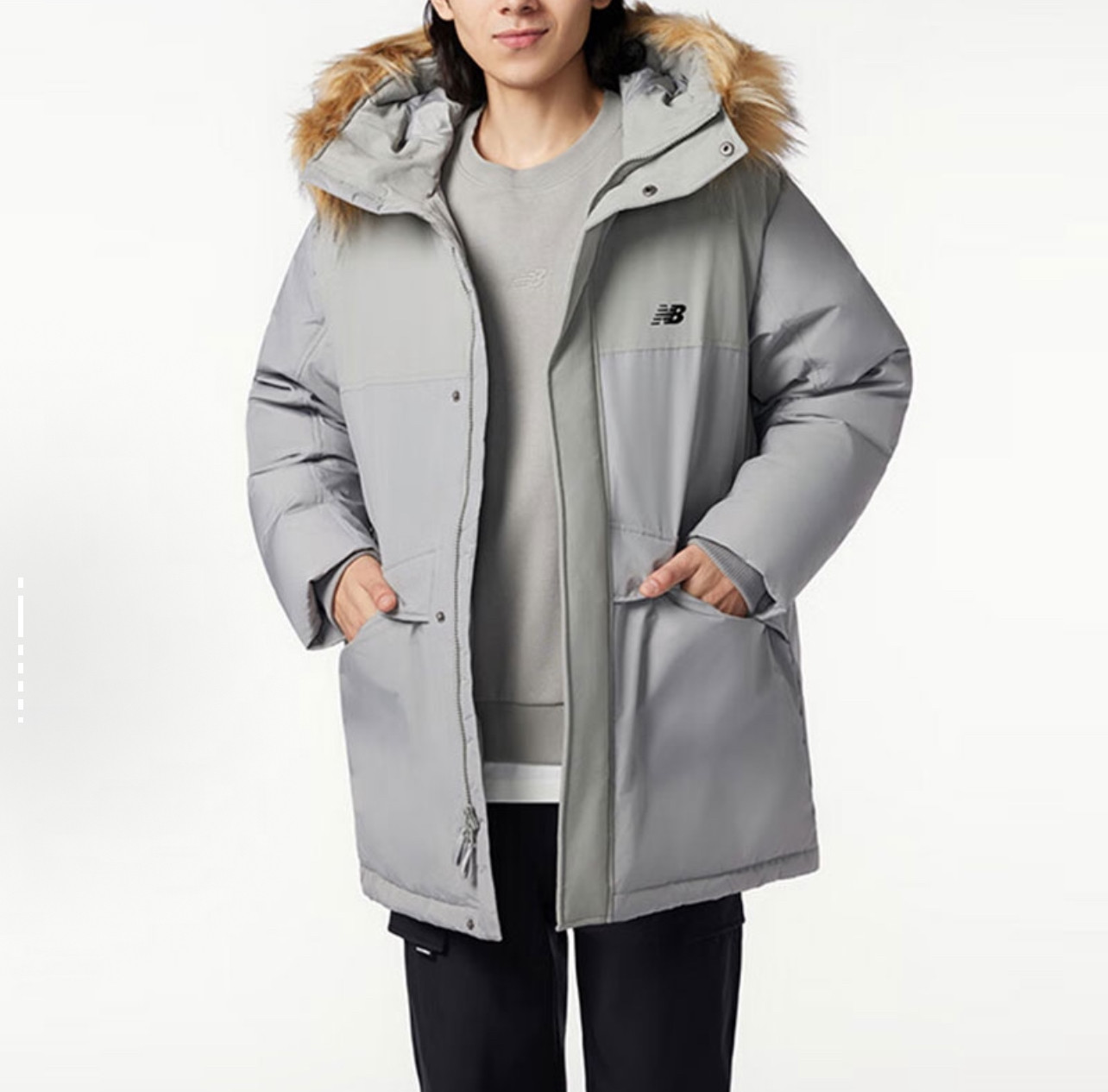 New Balance 纯色保暖连帽中长款派克羽绒服 男女同款 AMJ33330
