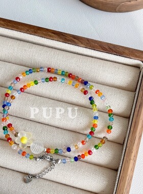 手工夏季花朵简约串珠项链PUPU