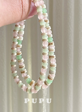 PUPU原创手工粉绿色系串珠手链弹力手串春夏叠戴小众简约百搭