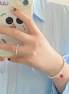 PUPU原创手工s925纯银彩色串珠戒指高级感小众不撞款简约百搭ins