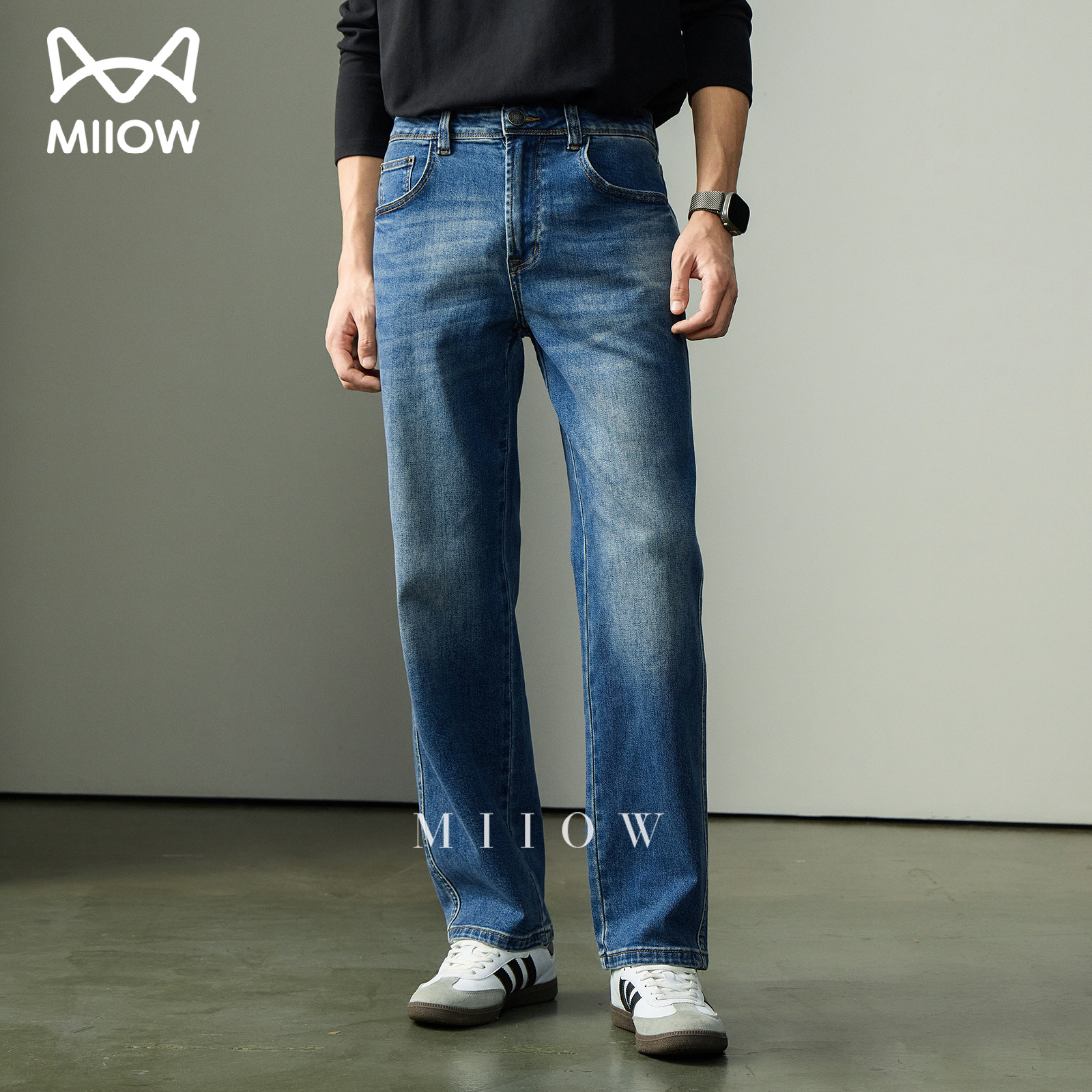 12oz网纹弹力高品质水洗牛仔裤男