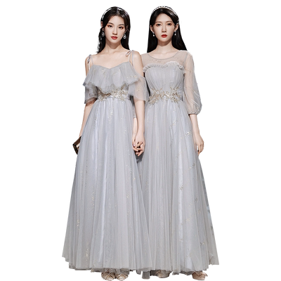 灰色姐妹伴娘服仙长款仙气晚礼服