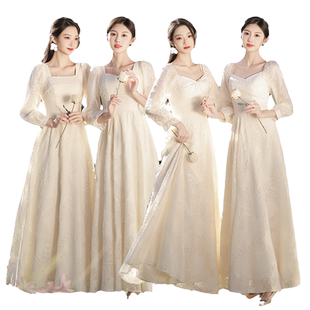 香槟色伴娘服秋冬长袖2025新款婚礼高级感姐妹团晚礼服女气质小众