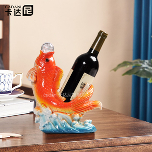 客厅玄关酒柜装 年年有鱼锦鲤鱼红酒架摆件新中式 饰品乔迁新居家用