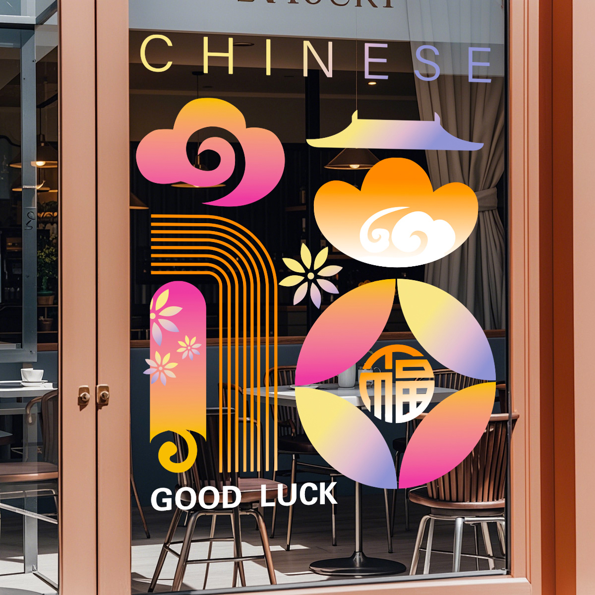 【新年商场店铺玻璃门贴画】福字