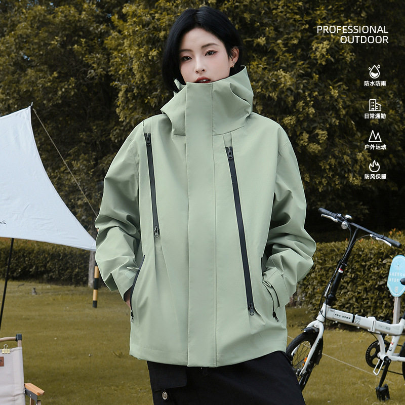 新款冲锋衣男女款硬壳全压胶户外徒步防风防水四季登山服保暖外套