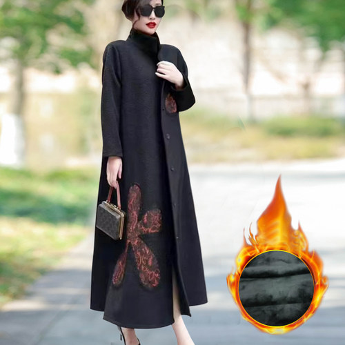 中老年女冬装长款加绒大衣