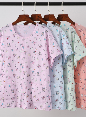 夏季纯棉中老年老人妈妈开衫背心汗衫短袖衫开襟系扣婆婆家居半袖