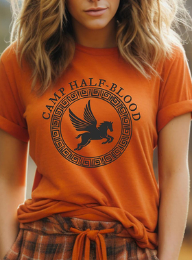 Camp Half Blood Women T Shirts纯棉橙色混血营游戏T恤上衣宽松