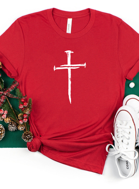 Faith Cross Christian Women T Shirt纯棉十字架印花宽松短袖T恤