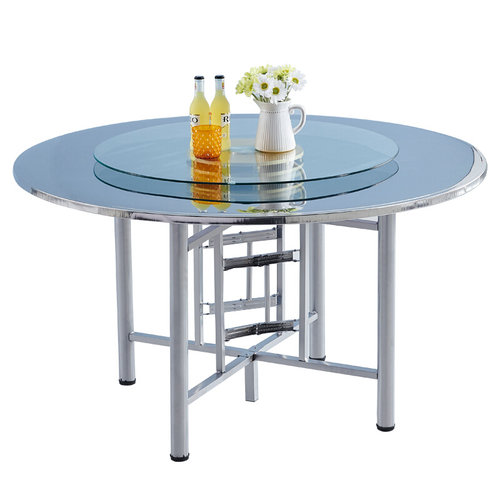 不锈钢桌子折叠圆桌酒店家用转盘餐桌饭店大排档流水席8-10人桌面